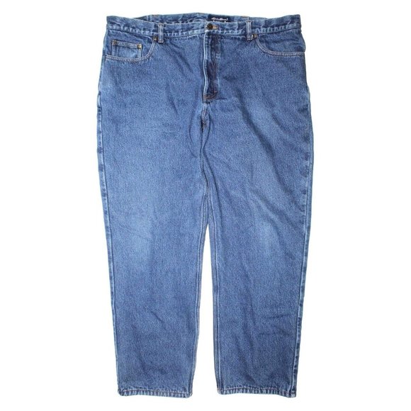 Eddie Bauer Flannel Lined Blue Denim Cotton Jeans Outdoors Mens Size 42 x 31 - Picture 1 of 9